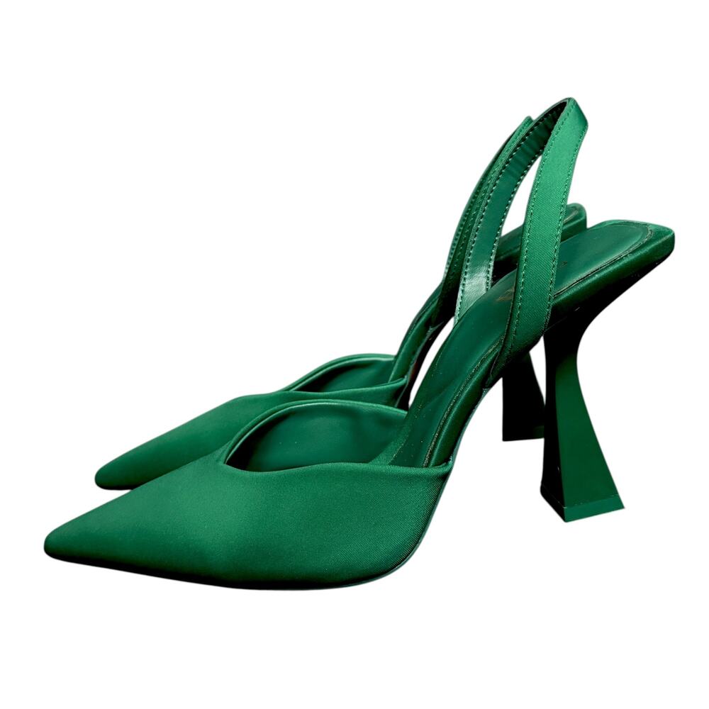 Zara Green Pumps Pointed Toe Solid Shallow Mouth High Heels Fashion Size 9 - Picture 4 of 7